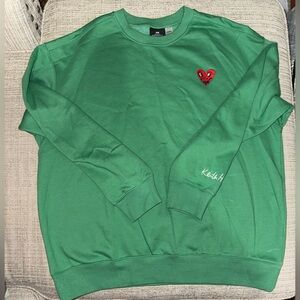 H&M Green Crewneck Sweater with Heart Patch